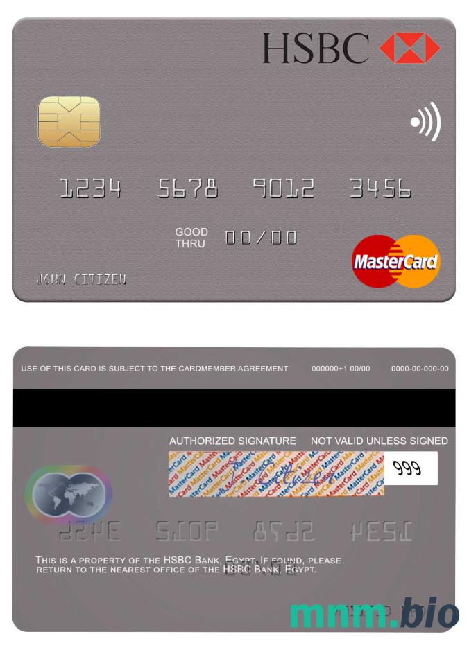 Egypt HSBC Bank przykład karty mastercard w formacie PSD